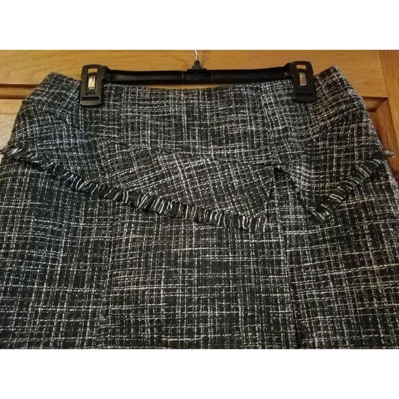 Catos Womens Stretch Skirt Size 8 Modest White Black Fringe Shimmer Lined - Picture 3 of 7